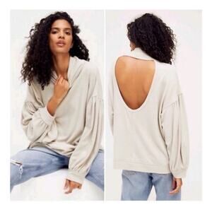We The Free Ribbed Balloon Sleeve Pullover Sweater in Taupe - Medium